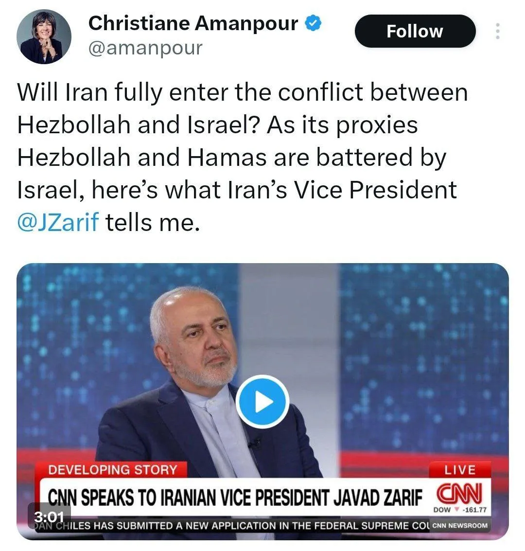 محمدجواد ظریف: ما بر این باوریم که حزب الله توانایی دفاع از خود را دارد اما تاکنون خویشتنداری کرده است