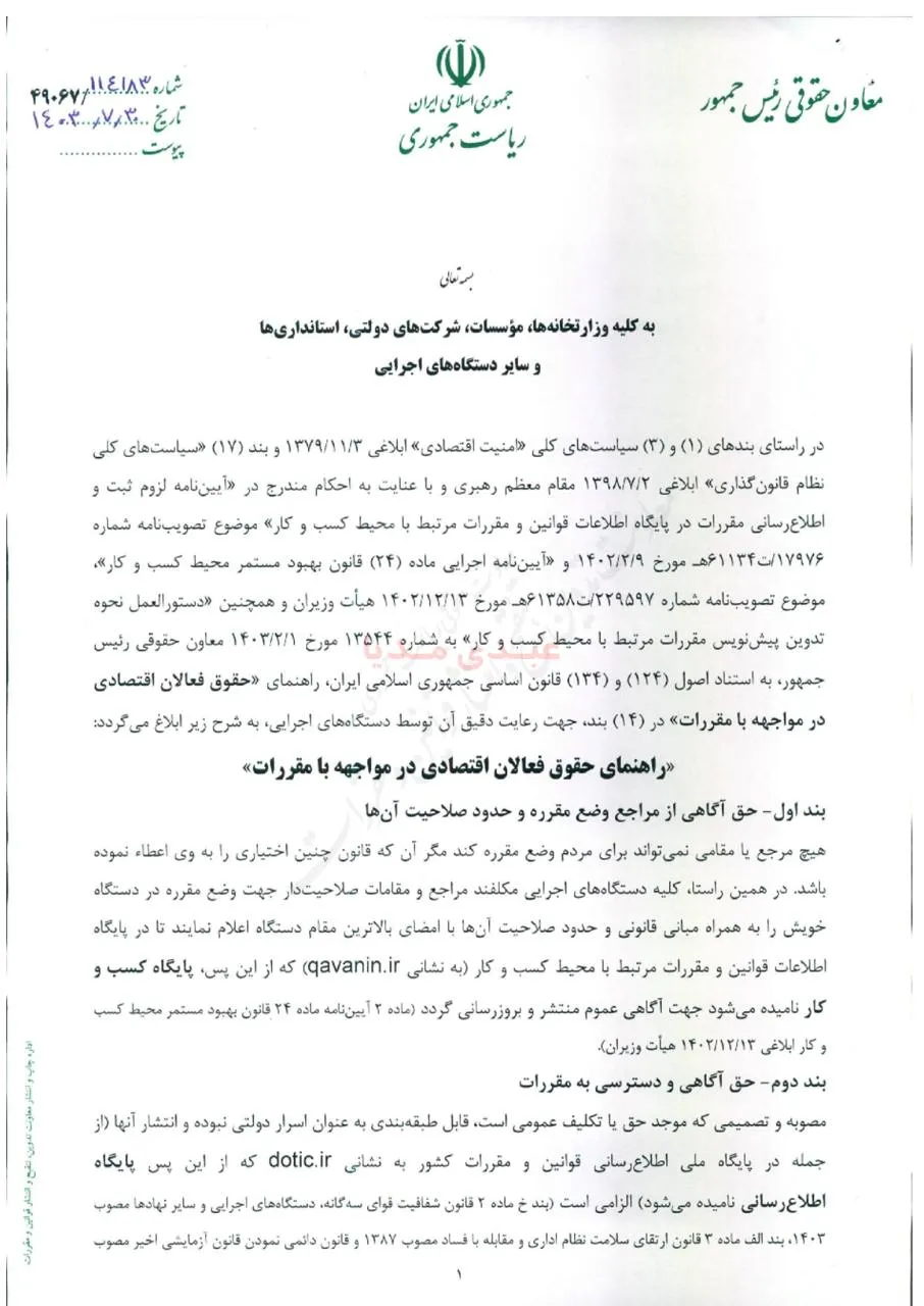 راهنمای حقوق فعالان اقتصادی در مواجهه با مقررات