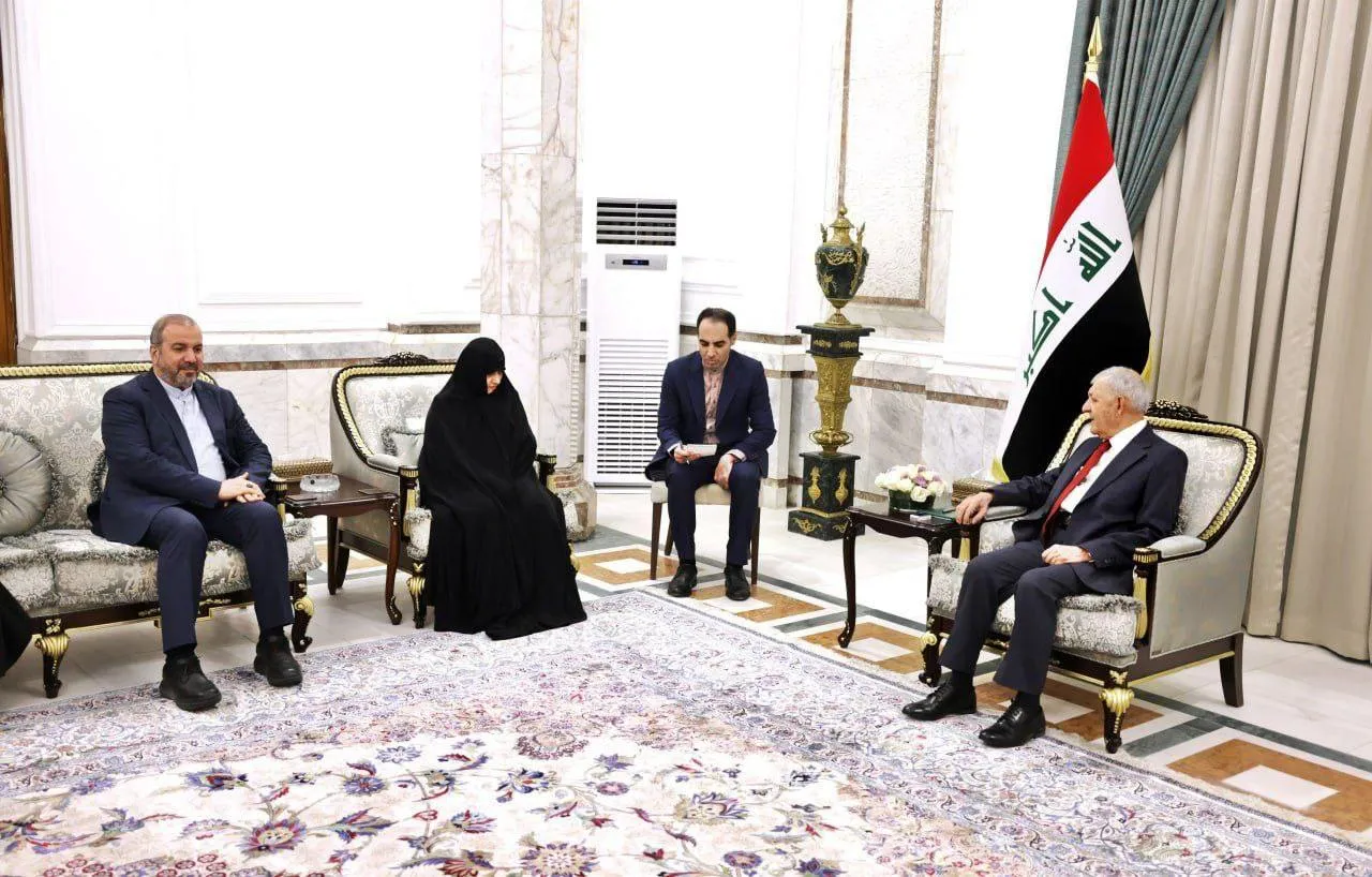 دیدار جمیله علم الهدی همسر سید ابراهیم رئیسی با رئیس جمهور عراق