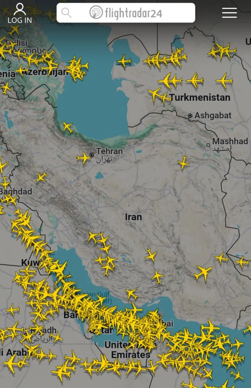  هم‌اکنون وضعیت آسمان پروازی ایران