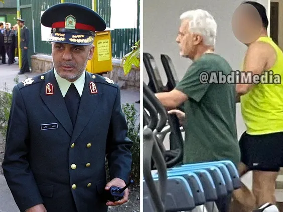 Then-Tehran police chief General Morteza Talaei in 2002, left, and at a Richmond Hill, Ont., gym last year. Photo by Morteza Nikoubazl / Reuters // Abdollah Abdi / Abdimedia