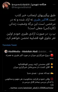 توییت های عجیب و شتاب زده زندانی سابق خانم هنگامه شهیدی که توسط مدیرعامل خبرگزاری قوه قضائیه لایک شده.