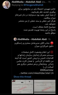 توییت های عجیب و شتاب زده زندانی سابق خانم هنگامه شهیدی که توسط مدیرعامل خبرگزاری قوه قضائیه لایک شده.