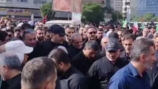 حضور مسعود پزشکیان رییس جمهور در مراسم تشییع پیکرها