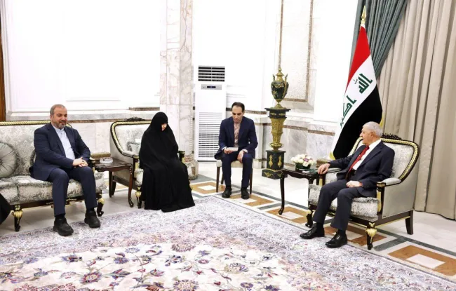 دیدار جمیله علم الهدی همسر سید ابراهیم رئیسی با رئیس جمهور عراق