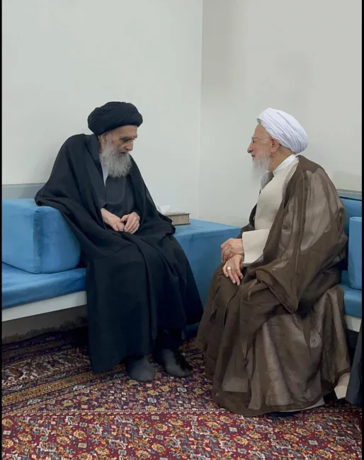  دیدار آیت‌الله عبدالله جوادی آملی با آیت‌الله سید علی سیستانی در نجف