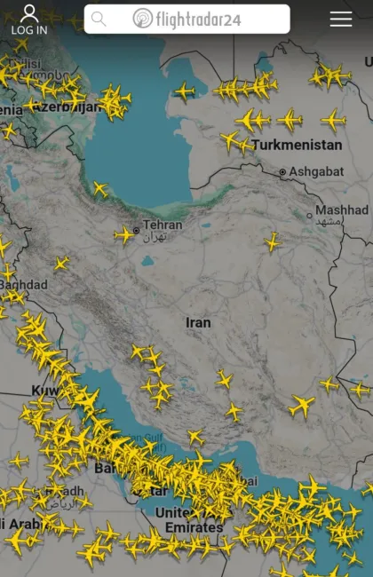  هم‌اکنون وضعیت آسمان پروازی ایران