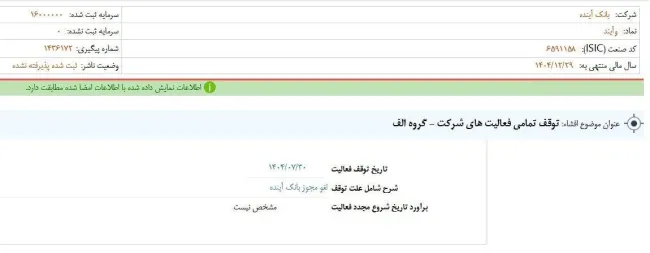  لغو مجوز بانک آینده، رسما اعلام شد
